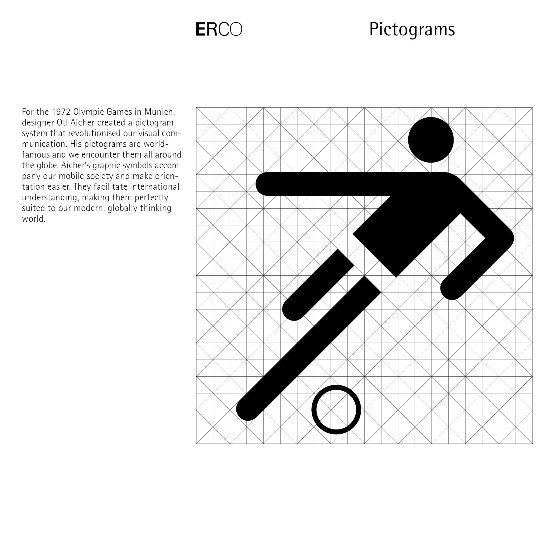A pictogram of a slanted man in the process of kicking a ball